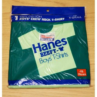 ヘインズ(Hanes)の【新品】ヘインズ BEEFY ボーイズ XSサイズ 100％コットン グリーン(Tシャツ/カットソー)