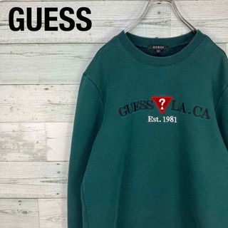 ゲス(GUESS)のGUESS ゲス 刺繍 ビッグロゴ グリーン プルオーバースウェット トレーナー(スウェット)