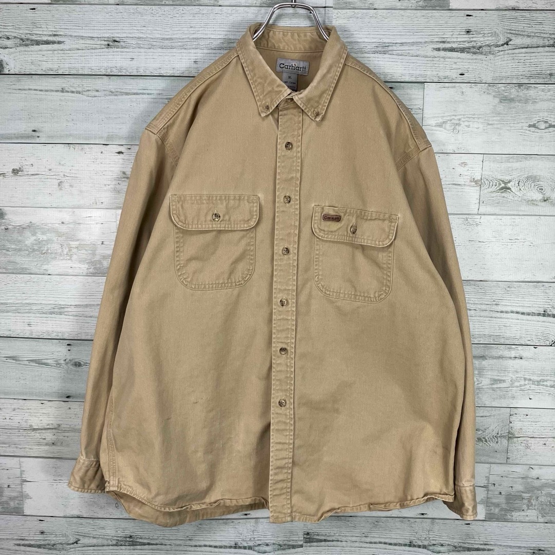 carhartt(カーハート)のカーハート 肉厚ヘビー レザーパッチ ダブルポケット フラップ 長袖ワークシャツ メンズのトップス(シャツ)の商品写真