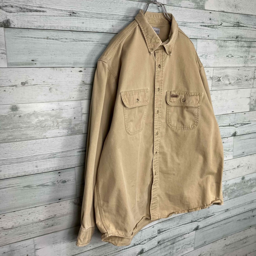 carhartt(カーハート)のカーハート 肉厚ヘビー レザーパッチ ダブルポケット フラップ 長袖ワークシャツ メンズのトップス(シャツ)の商品写真