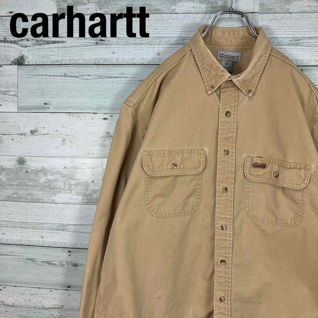 carhartt(カーハート)のカーハート 肉厚ヘビー レザーパッチ ダブルポケット フラップ 長袖ワークシャツ メンズのトップス(シャツ)の商品写真