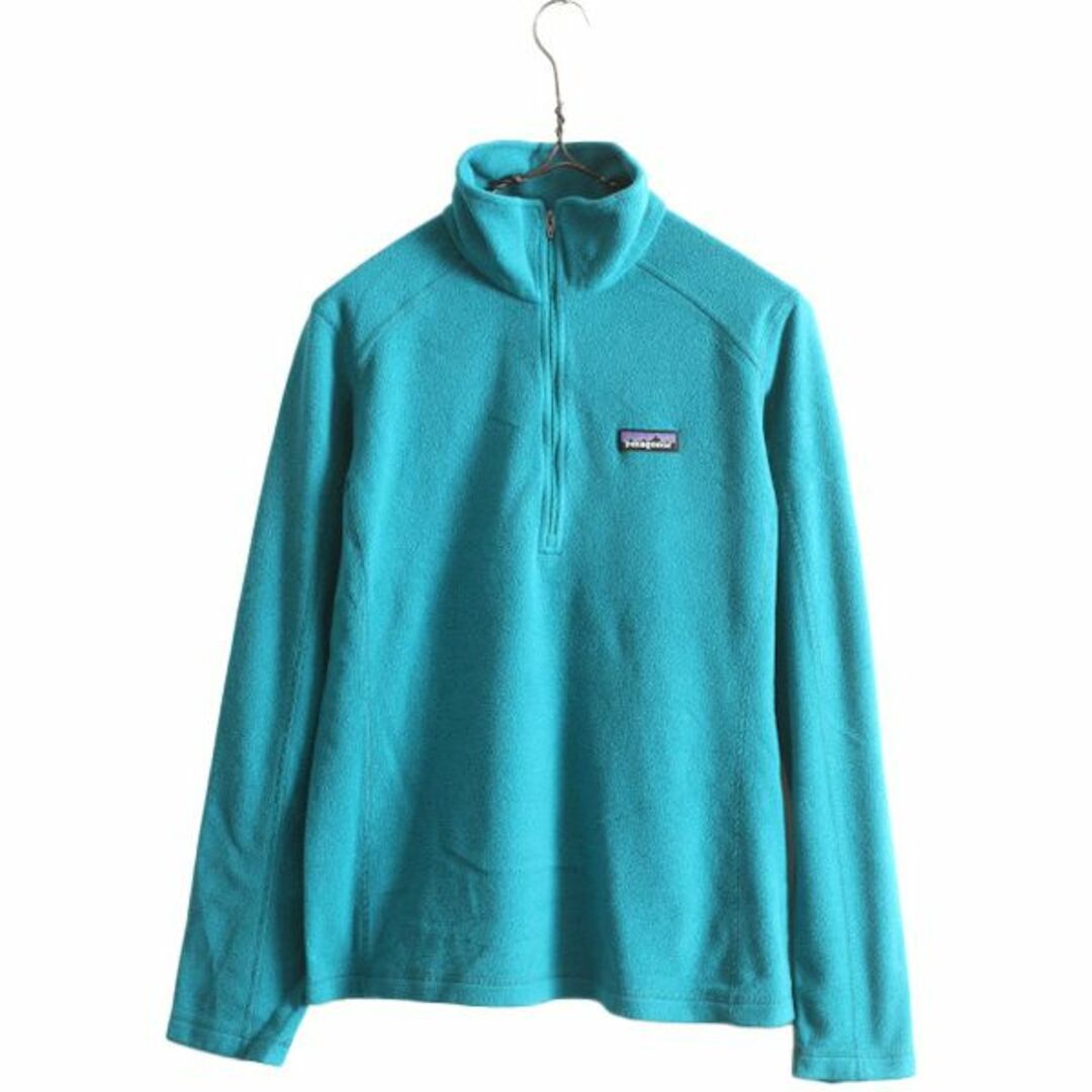 patagonia(パタゴニア)の17年製 パタゴニア マイクロD ハーフジップ フリース プルオーバー レディース M / 古着 Patagonia ロンT 長袖 Tシャツ ハイネック 薄手 緑 レディースのトップス(Tシャツ(長袖/七分))の商品写真