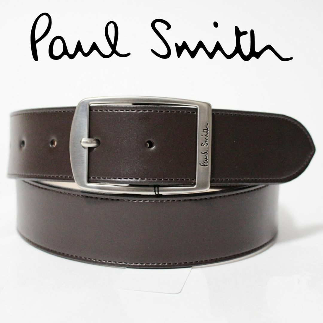 Paul Smith(ポールスミス)の新品 Paul Smith ポールスミス ロゴ刻印バックル レザーベルト 茶 M メンズのファッション小物(ベルト)の商品写真