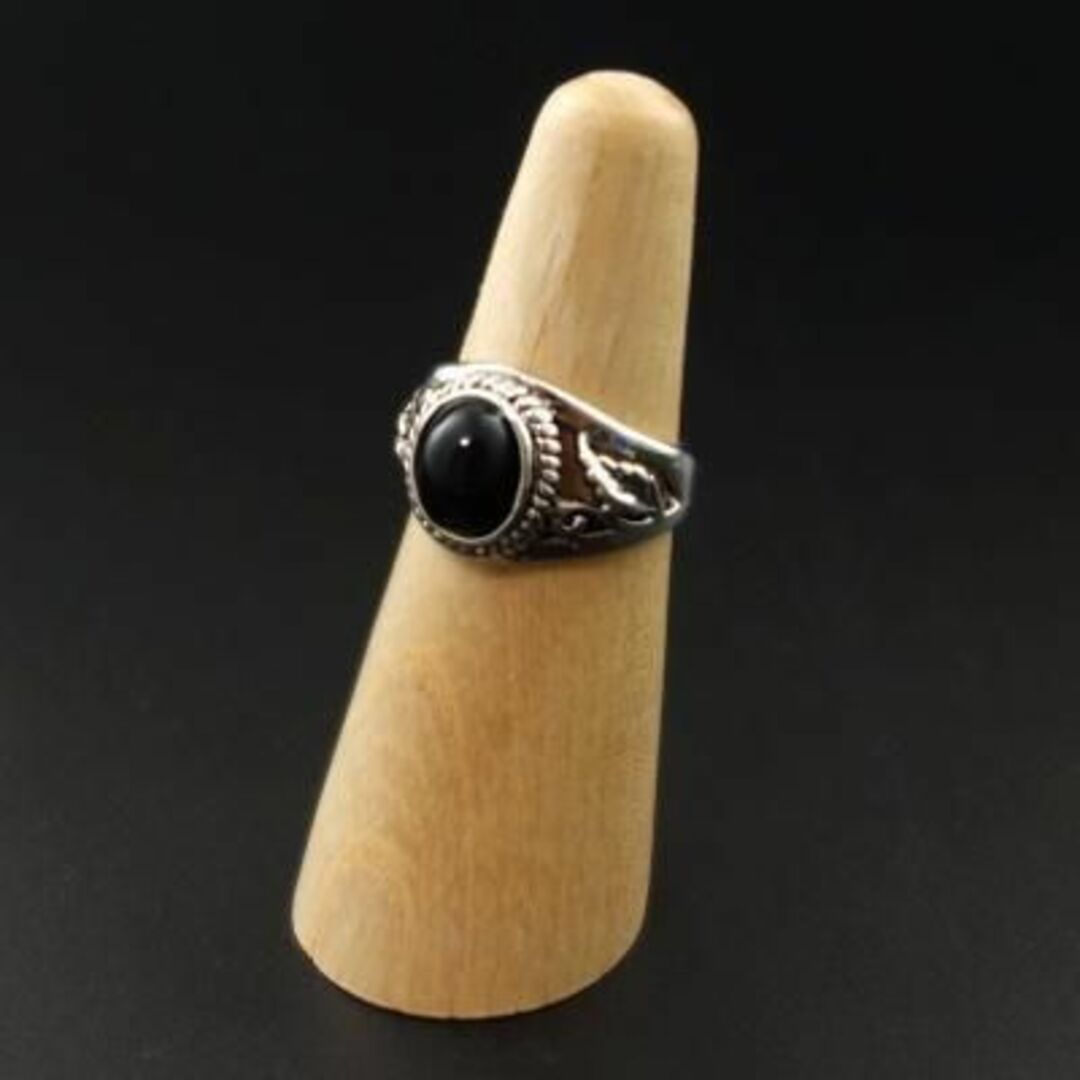 ブラックオニキスカラーストーンポイントカレッジリング メンズのアクセサリー(リング(指輪))の商品写真