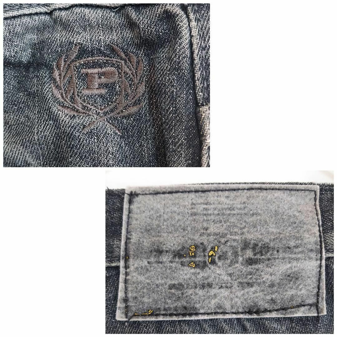 PHATFARM(ファットファーム)のファットファーム 黒 ブラック ワイドバギーデニム 刺繍ロゴ ヒゲ W34 メンズのパンツ(デニム/ジーンズ)の商品写真