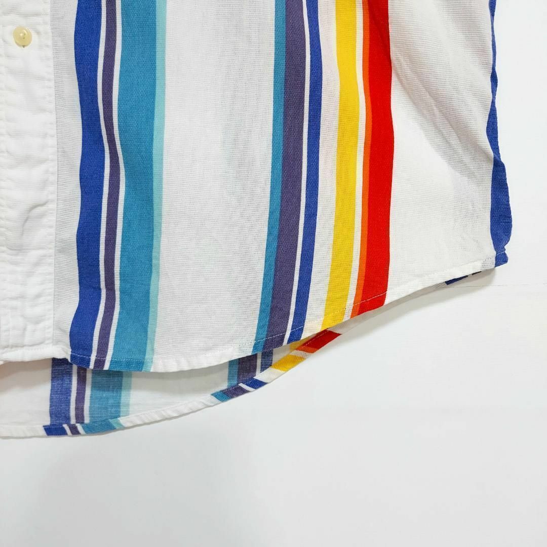 CHAPS(チャップス)の90s チャップス ラルフローレン ポケット ストライプシャツ L 白 緑 青 メンズのトップス(シャツ)の商品写真