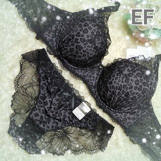 EF❤グレー✨バック透け/レオパード ブラ＆ショーツセット(ブラ&ショーツセット)