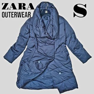 ザラ(ZARA)の【美品】ZARA ザラ 女優襟 Aライン ダウンコート ブラック S(ダウンコート)