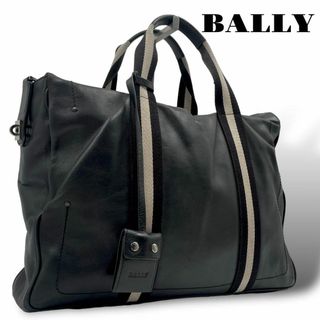 バリー(Bally)の大容量 BALLY トートバッグ ブリーフケース オールレザー ストライプ 黒(ビジネスバッグ)