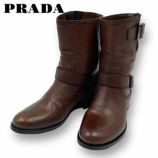 ショートブーツ　PRADA プラダ　ダークブラウン　25.5cm 大きいサイズ