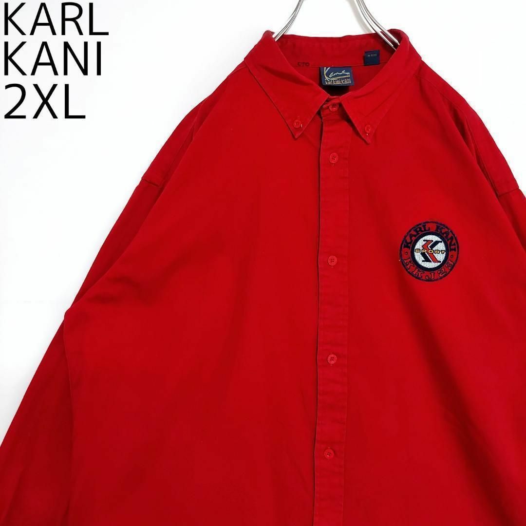 Karl Kani(カールカナイ)のKARL KANI カールカナイ ロゴ刺繍シャツ 無地 2XL レッド 赤 紺 メンズのトップス(Tシャツ/カットソー(半袖/袖なし))の商品写真