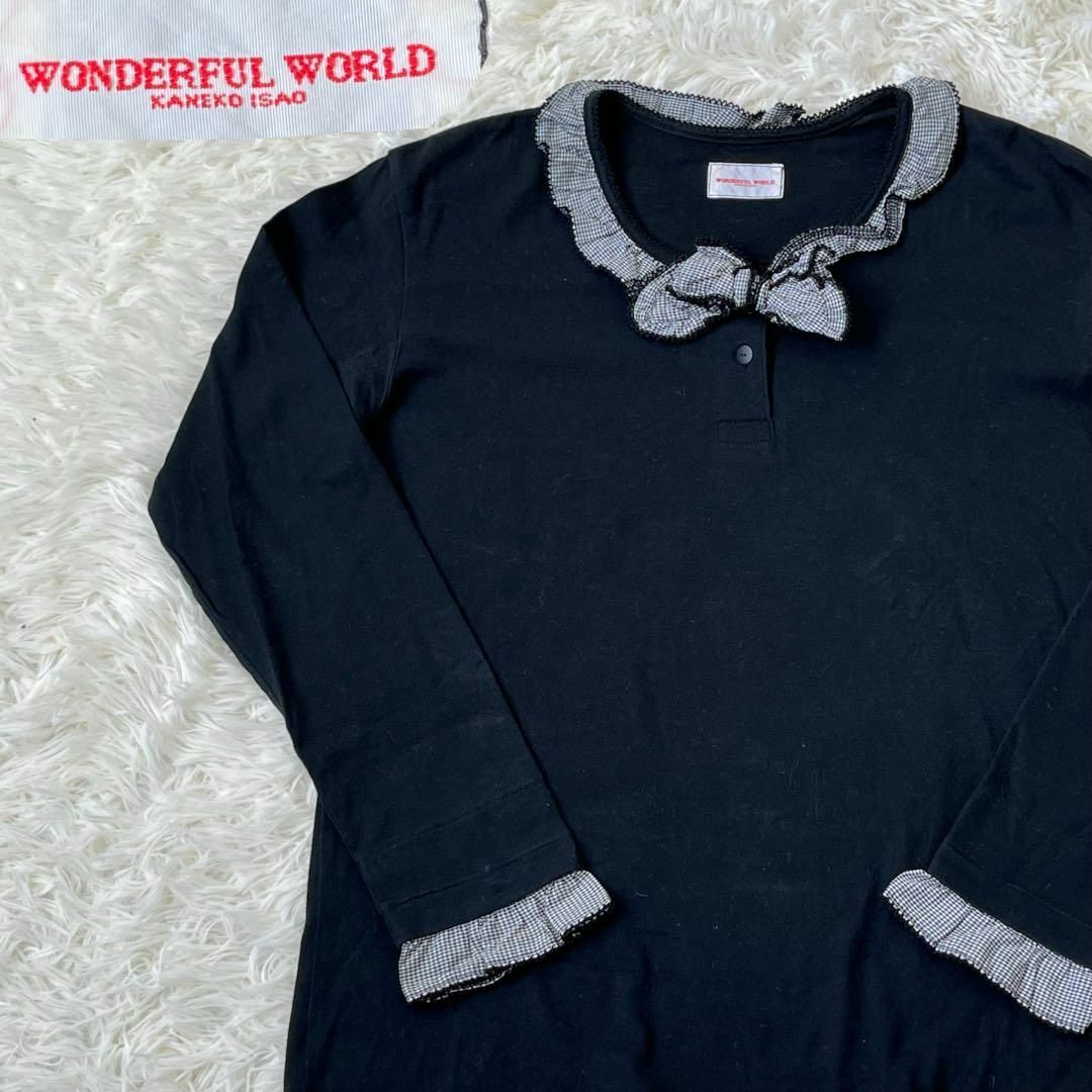 PINK HOUSE(ピンクハウス)のWONDERFUL ワンダフルワールド　リボン　ギンガム　チェック　カットソー レディースのトップス(Tシャツ(長袖/七分))の商品写真