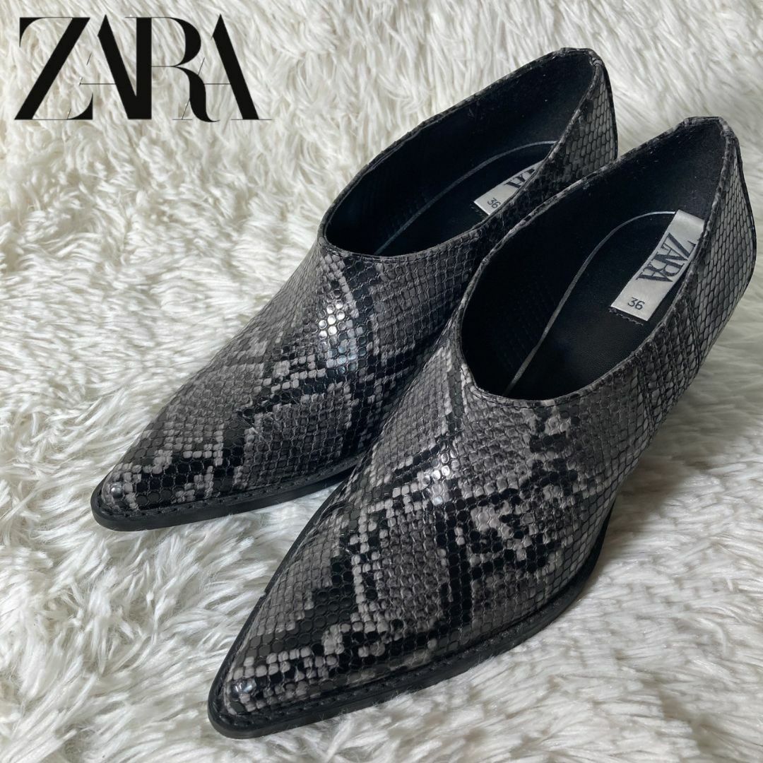 ZARA(ザラ)の極美品 ZARA ザラ パイソン型押し アンクルブーツ ブーティ 23.5 レディースの靴/シューズ(ハイヒール/パンプス)の商品写真