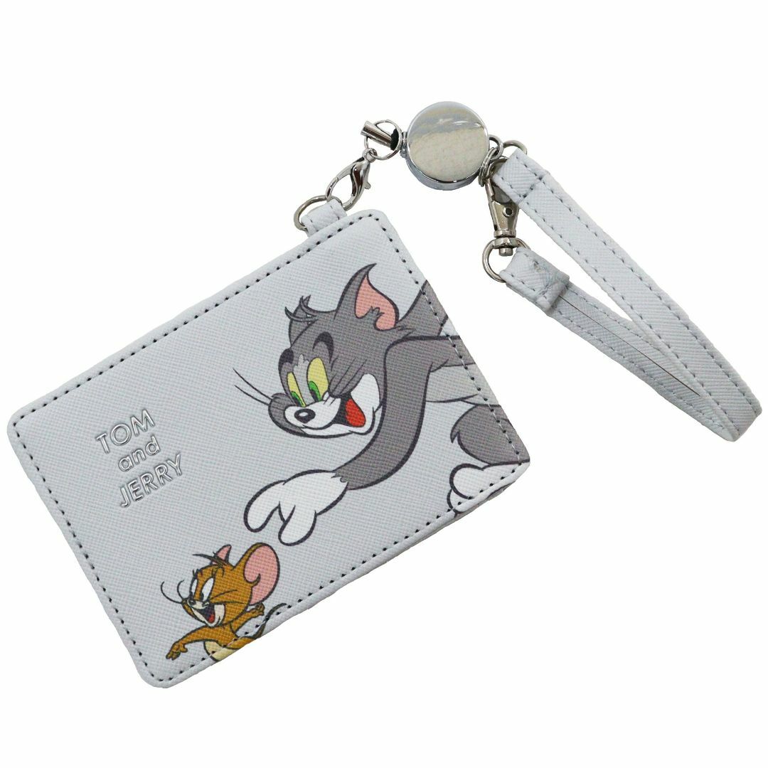 トムとジェリー パスケース 定期入れ リール付き TOM&JERRY グレー新品 レディースのファッション小物(名刺入れ/定期入れ)の商品写真