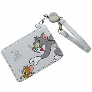 トムとジェリー パスケース 定期入れ リール付き TOM&JERRY グレー新品(名刺入れ/定期入れ)