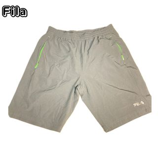 フィラ(FILA)のフィラ　ハーフパンツ　黒　緑　L 紐付き　美品(ショートパンツ)