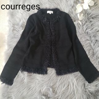 クレージュ(Courreges)の美品courregesシャギーニットノーカラージャケット 38サイズ(ノーカラージャケット)