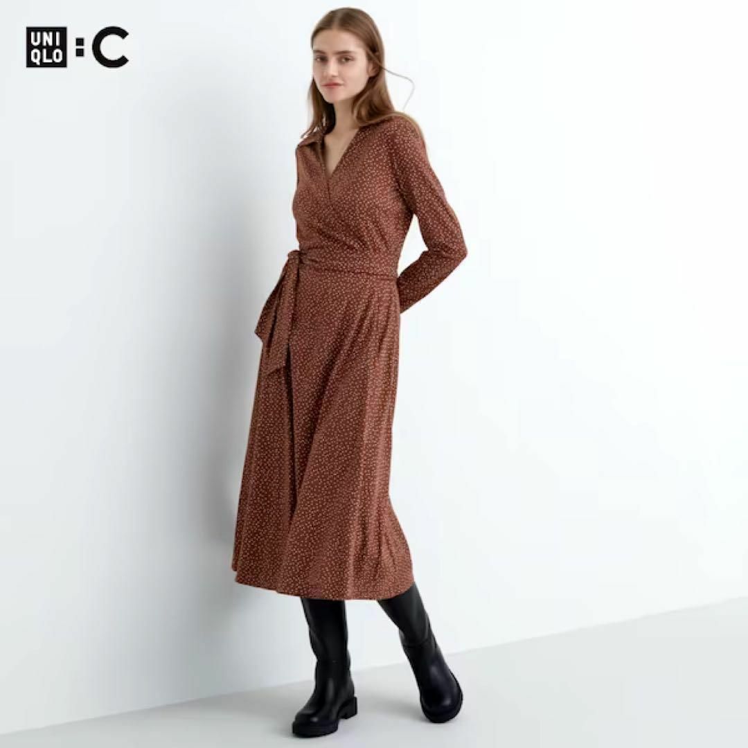 UNIQLO - 新品タグ付き UNIQLO C ラップワンピース(長袖)の UNIQLO - 新品タグ付き UNIQLO C ラップワンピース(長袖)の
