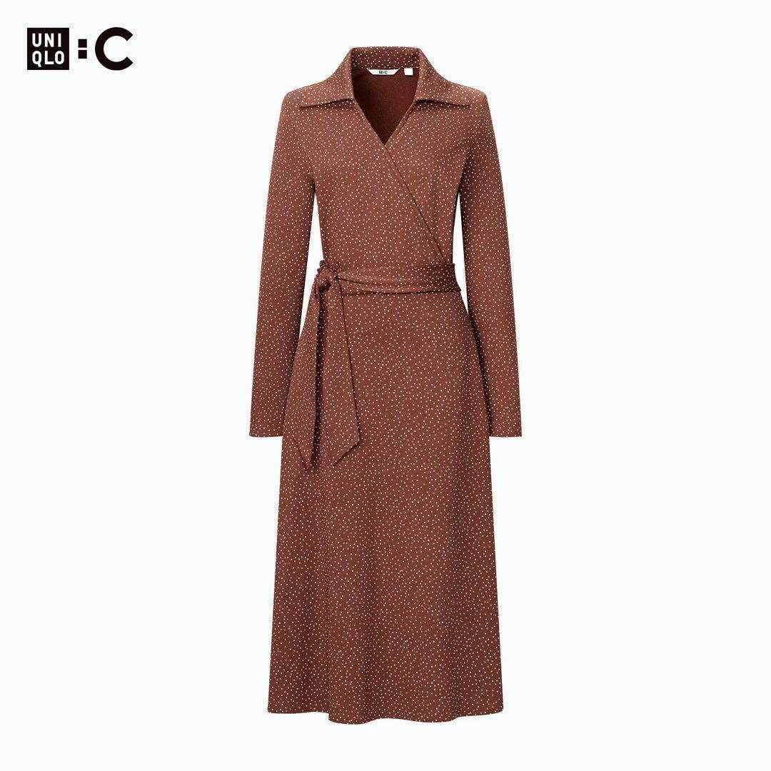 UNIQLO - 新品タグ付き UNIQLO C ラップワンピース(長袖)の UNIQLO - 新品タグ付き UNIQLO C ラップワンピース(長袖)の