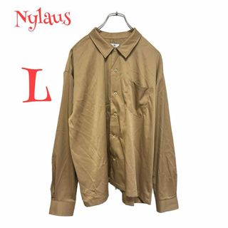 美品【Nylaus】長袖シャツ【L】ブラウン/サテン/無地柄/シンプル/(シャツ)