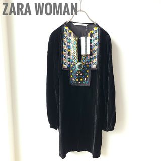 ザラ(ZARA)の新品未使用　ザラウーマン　カフタンドレス　チュニック　インド刺繍　ベロア(チュニック)