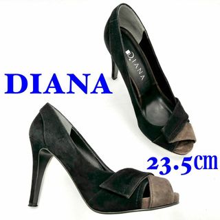 ダイアナ(DIANA)のDIANA ダイアナ オープントゥ ハイヒール スエード ブラック 23.5㎝(ハイヒール/パンプス)