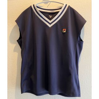 FILA - フィラ FILA ネイビー×白 Vネック Tシャツ L