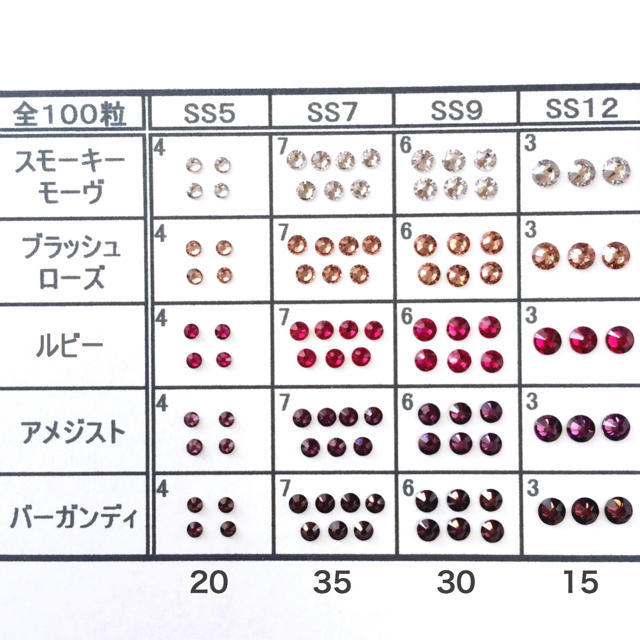 SWAROVSKI(スワロフスキー)の❤︎❤︎スワロフスキー【ネイルサイズ】ベリー系 ボルドーmix 100粒 コスメ/美容のネイル(デコパーツ)の商品写真