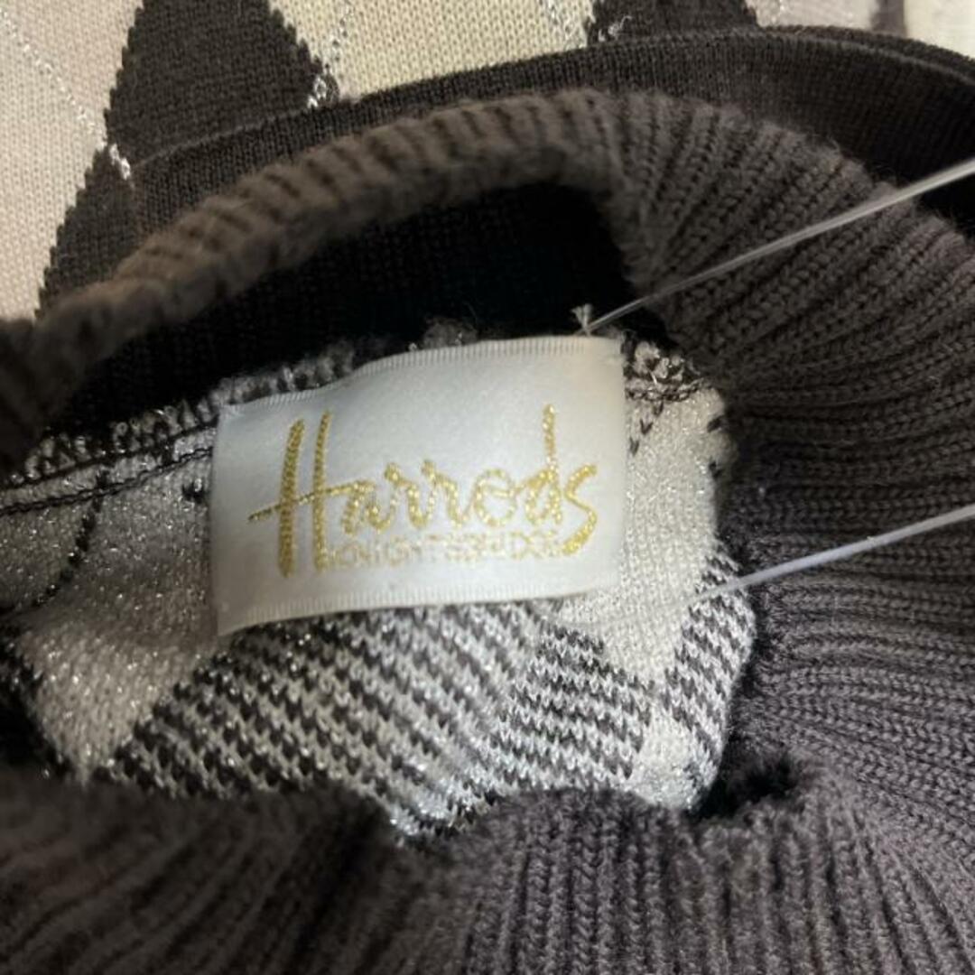 Harrods(ハロッズ)のHARRODS(ハロッズ) ワンピース レディース - ダークブラウン×アイボリー×マルチ ハイネック/半袖/ひざ丈/ニット/アーガイル レディースのワンピース(その他)の商品写真