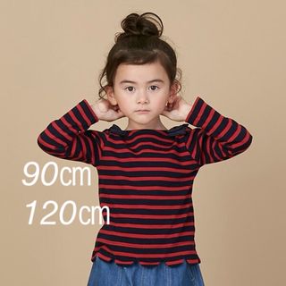 プティマイン(petit main)の新品♡petit main♡プティマイン♡肩リボン♡ボーダー/スカラップ/ザラ(Tシャツ/カットソー)