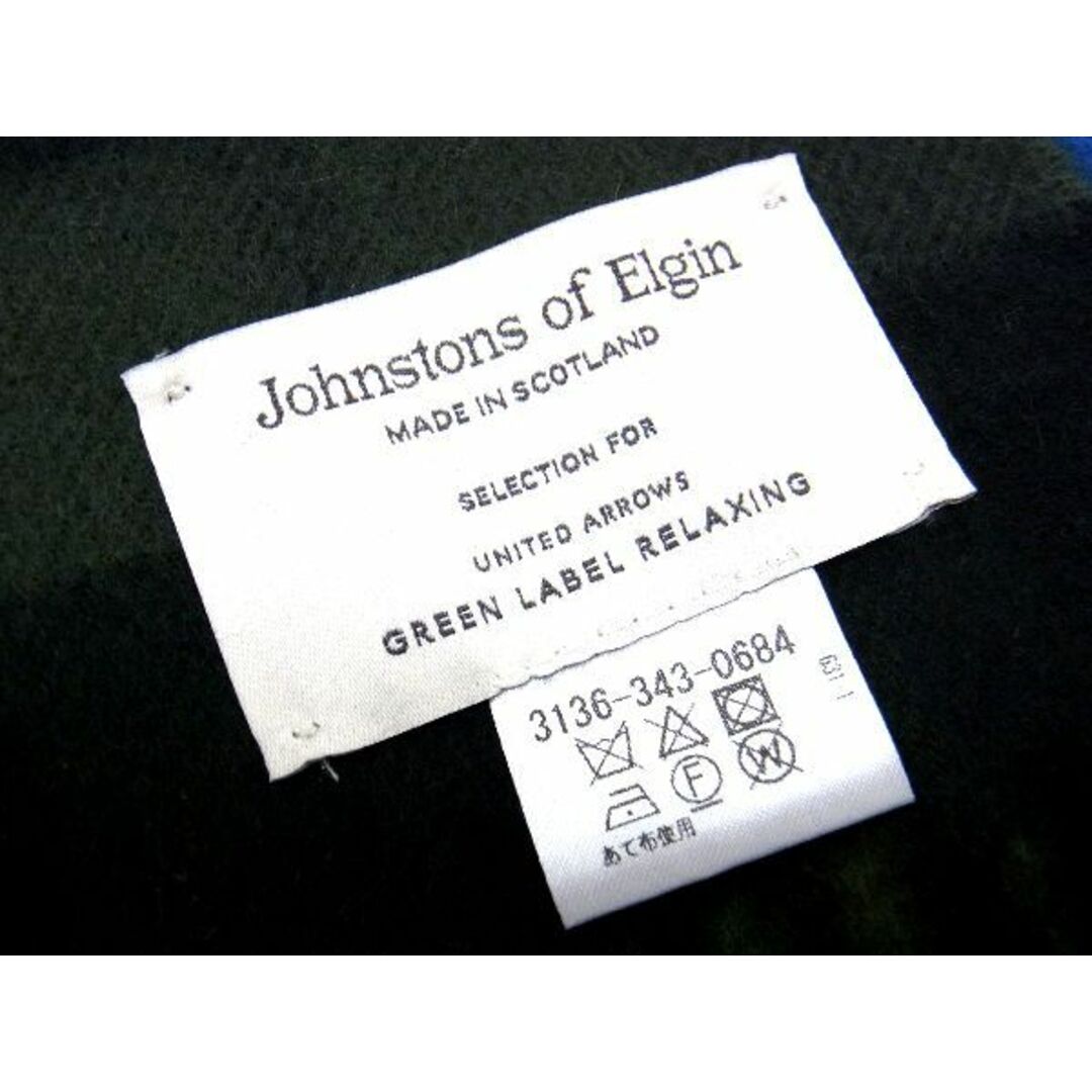 Johnstons(ジョンストンズ)の■新品同様■ Johnstons ジョンストンズ ウール90％×カシミヤ10％ フリンジ マフラー メンズ レディース ブルー系×グリーン系 AS6735  レディースのファッション小物(マフラー/ショール)の商品写真