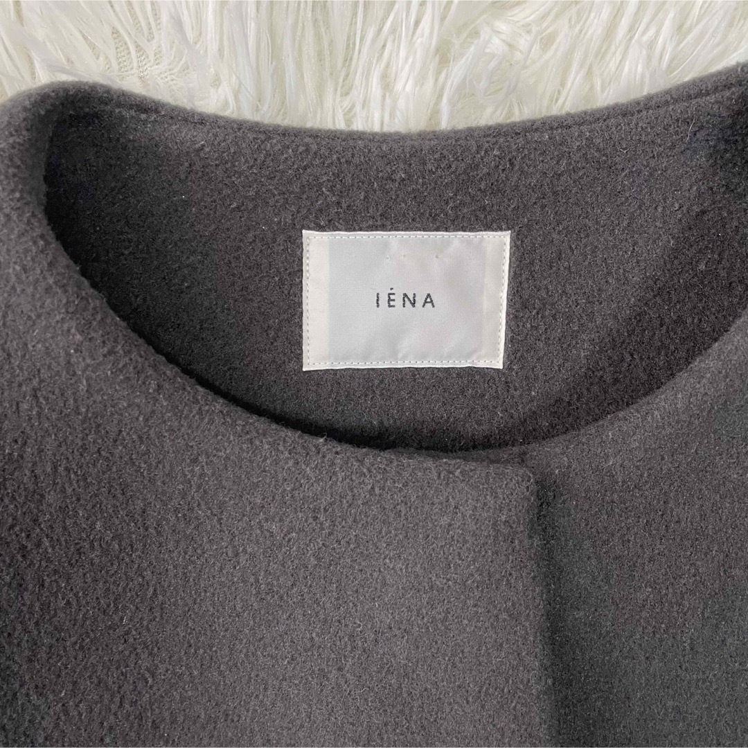 21AW IENA ウール ノーカラーコート グレー サイズ34 ロングコート 21AW IENA ウール ノーカラーコート グレー サイズ34 ロングコート