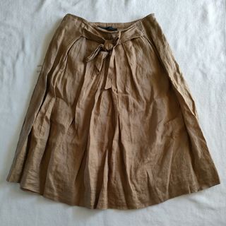 ザラ(ZARA)のZARA BASIC　ベージュ　リネンスカート　XS　ウエストリボン(ひざ丈スカート)