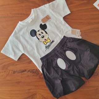 ディズニー(Disney)の新品　90&100㎝　しまむら　リトシー　ミッキーセットアップ　ブラック(Tシャツ/カットソー)