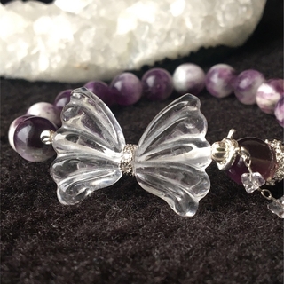 天然石　水晶蝶とエンジェルフローライトのデザインブレス(ブレスレット/バングル)