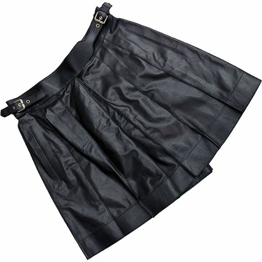 Hermes(エルメス)のエルメス ショートパンツ スカートパンツ キュロット カーフレザー ブルーノワール ダークブルー ブラック レディース 36サイズ 未使用 1972 レディースのパンツ(キュロット)の商品写真