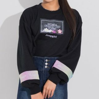 アナップガール(ANAP GiRL)の新品未使用 ANAPGiRL モチーフ入り裏毛トップス ブラック S(Tシャツ/カットソー)