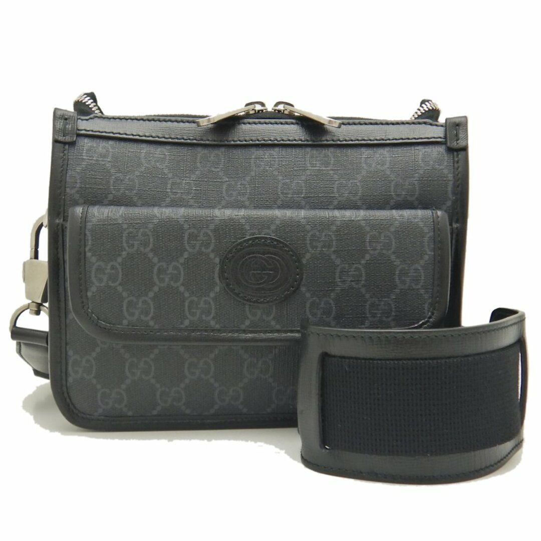 Gucci(グッチ)のGUCCI グッチ インターロッキングG 674164 メッセンジャーバッグ GGスプリームキャンバス/レザー ブラック【中古】 メンズ メンズのバッグ(メッセンジャーバッグ)の商品写真