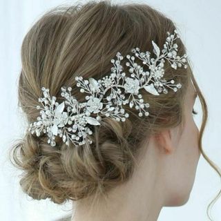 新品☆ウエディング ヘアアクセサリー 髪飾りコーム シルバー ヘッドドレス結婚式(ヘッドドレス/ドレス)