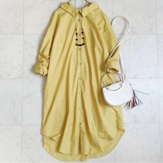 ラウンジドレス(Loungedress)の美品♪ラウンジドレス Loungedress コットンシャツワンピース イエロー(ロングワンピース/マキシワンピース)