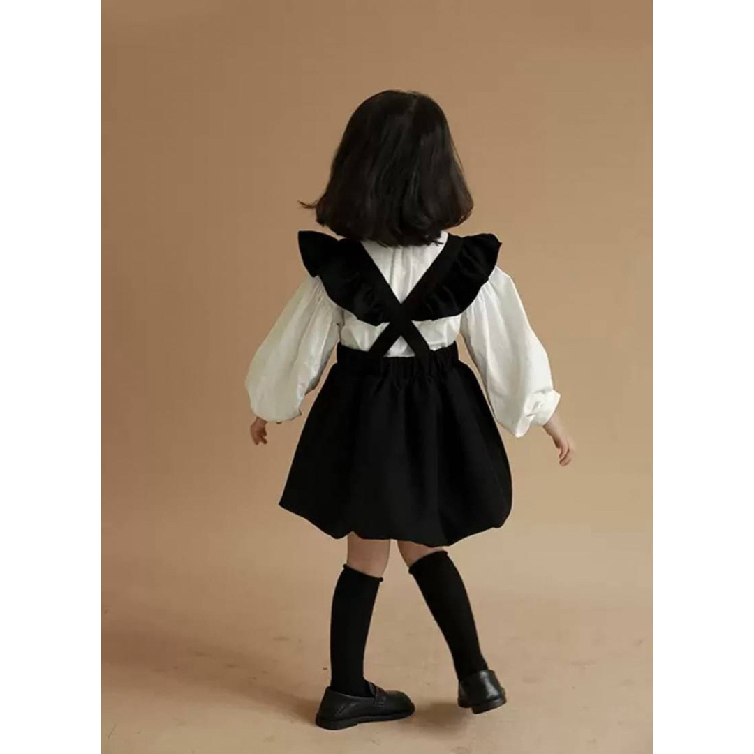 子供　女の子　バルーン　スカート　サスペンダー付き　120 黒　韓国　おしゃれ キッズ/ベビー/マタニティのキッズ服女の子用(90cm~)(スカート)の商品写真