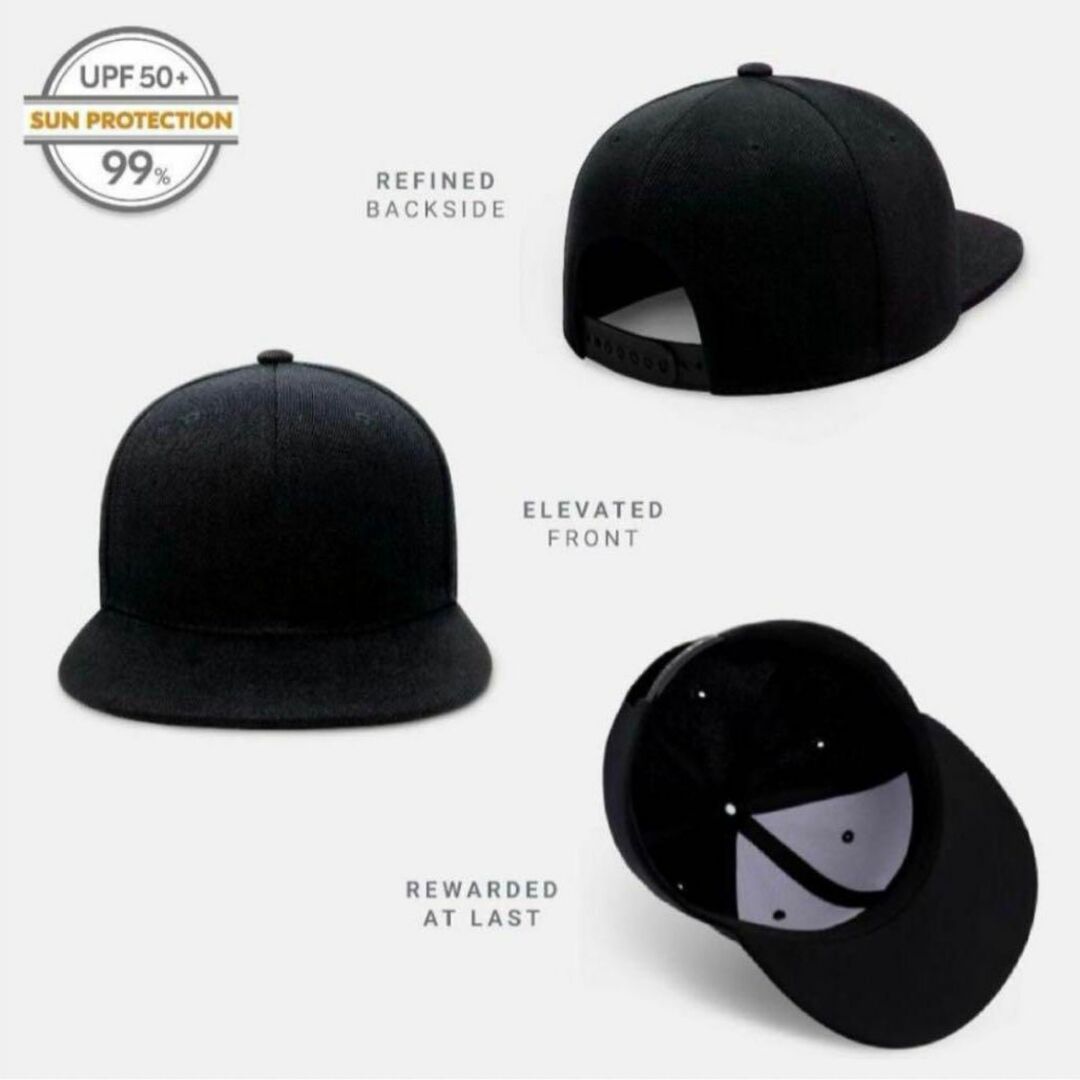 フラットバイザー スナップバック 帽子 ブランクキャップ 野球帽 ブラック メンズの帽子(その他)の商品写真