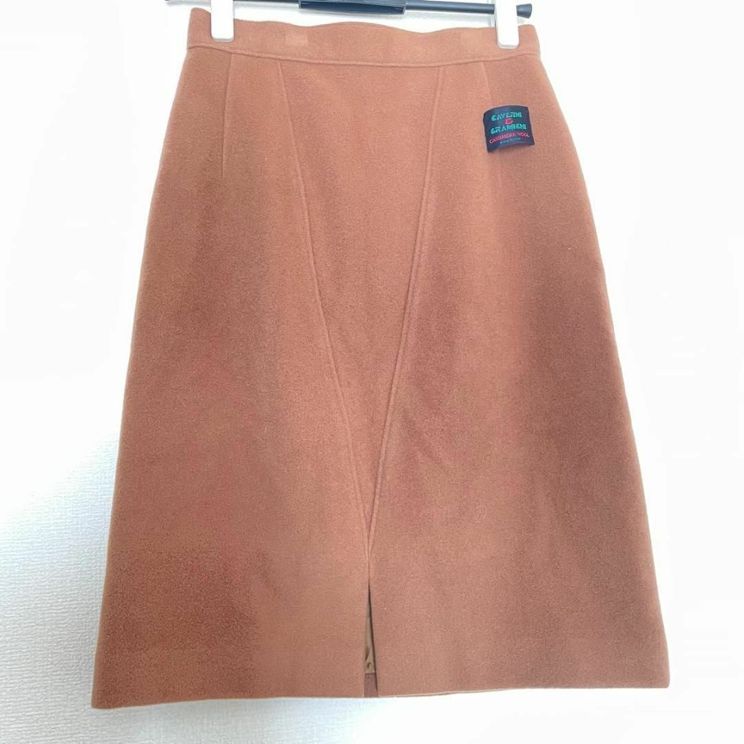 VINTAGE(ヴィンテージ)のイタリア製 カシミア 日本製 ウールマーク M L ボックススカート キャメル レディースのスカート(ひざ丈スカート)の商品写真