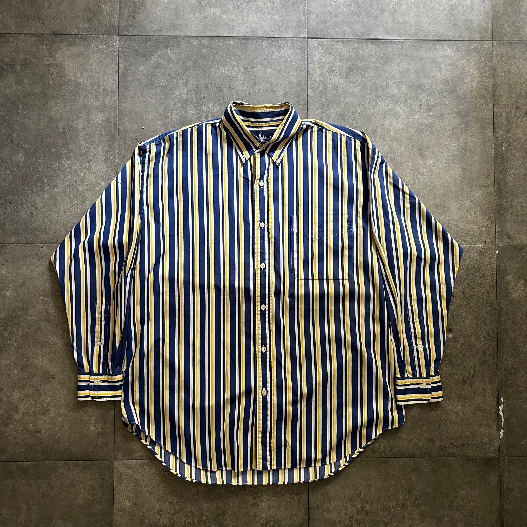 POLO RALPH LAUREN(ポロラルフローレン)の90s ラルフローレン ストライプシャツ/ボタンダウンシャツ M ブルー メンズのトップス(シャツ)の商品写真