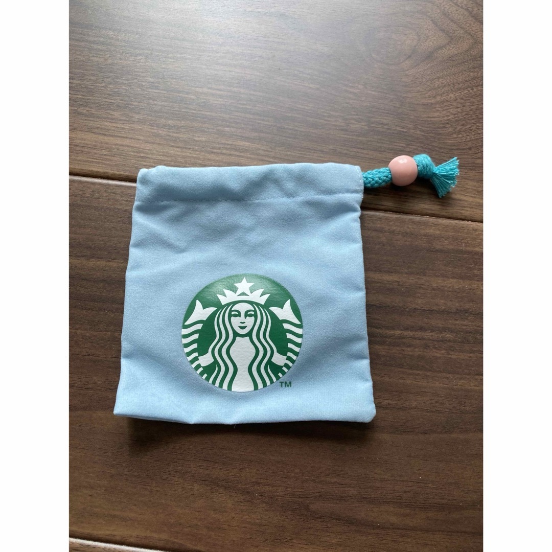 Starbucks(スターバックス)のスタバ　ミニ巾着　ポーチ　水色　Starbucks プレゼント入れ レディースのファッション小物(ポーチ)の商品写真