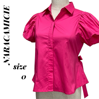 ナラカミーチェ(NARACAMICIE)のナラカミーチェ コットンタックフレア半袖シャツ 0(S) バックリボン ピンク(シャツ/ブラウス(半袖/袖なし))