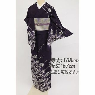 《長尺◆訪問着■豪華刺繍◆エレガント華文■黒紫色◆袷正絹着物◆HP12-1》(着物)