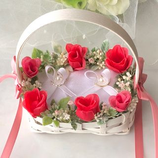 No.34／チューリップのようなお花♡春婚♡明るい色合いのリングピローかご♡(リングピロー)