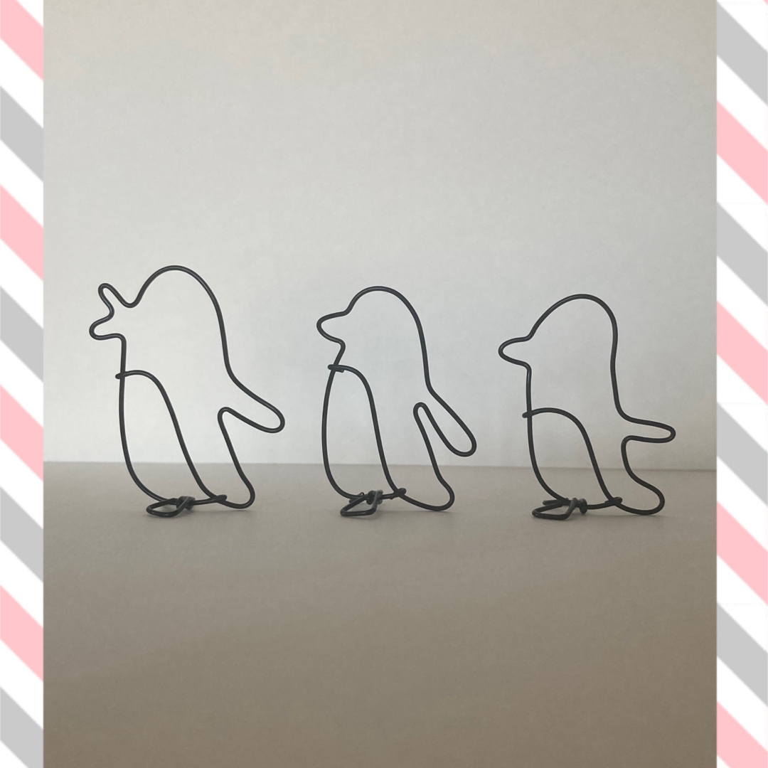 ワイヤークラフト　ペンギン　トリオ ハンドメイドのインテリア/家具(インテリア雑貨)の商品写真