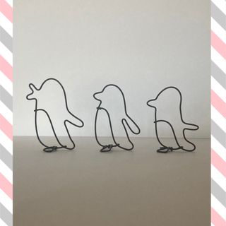 ワイヤークラフト　ペンギン　トリオ(インテリア雑貨)